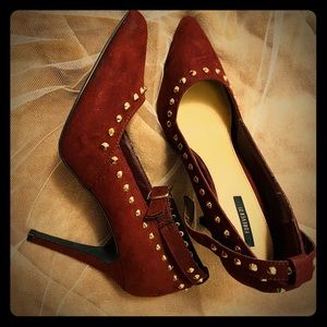 Gold Studded Burgundy Heels w/ Ankle Strap